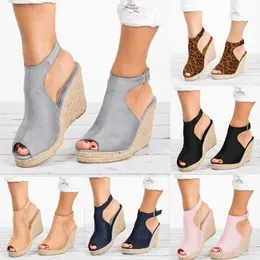 بالإضافة إلى الحجم 35-43 منصة الصندل أسافين للأحذية للنساء الكعب الصندل Mujer Summer Clog Womens Zapatos de Hombre E12 240412