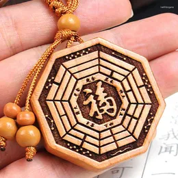 Decorative Figurines Taomu Tai Chi Fu Character Key Chain Household Auspicious Accessory Double-sided Wood Carving Five Lines Pendant