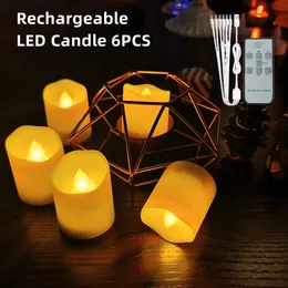 LED Candle Light Rechargeable Flameless Flickering Tea Lights with Remote Control Timer 6 Ports USB Charger Bedside Lamp 6PCS 240417