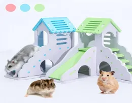 Küçük hayvan malzemeleri mini ahşap slayt diy montajı hamster evi saklandığı egzersiz oyuncak kobay aktarmacıları için merdivenle 4830040