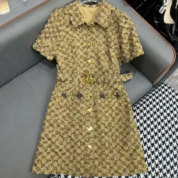 Casual Dresses Womens Designer Dress for Women Spring and Summer New Old Flowers Jacquard Buttons Dress Pocket Chain Decoration With Belt Fashion Good