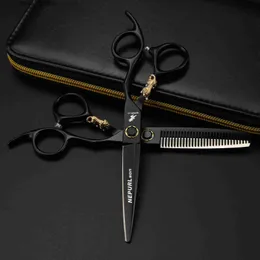 Hair Scissors 6.0 inch Paint Black Bearing Screws Flat Cutting Hair Scissors Straight Cutting Teeth Scissors Small Golden Tiger 231225 Q240425