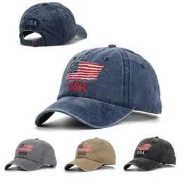 Ballkappen 4 Farben Distressed American Flag Star Ball Cap Denim Baseball Cap Women Stickerei Brief Jeans Snapback Hut USA Hip Hop Cap J240425