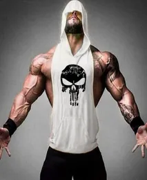 Designer new gym superman fitness hooded vest skull print vest men running Tshirt muscle men sleeveless undershirt9053324