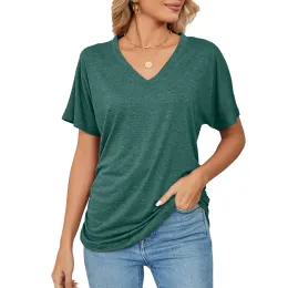 Kvinnors T-shirt 3D Simple Solid Color Printing V-Neck Tops Loose Ladies Clothing 9BV