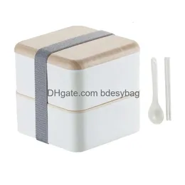 Set tradizionali impilabili giapponesi Bento box 2tier pranzo con stoviglie regolabile ciotola da tavolo per trapelare pranzo dhcby