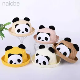 Kapaklar şapkalar erkek bebek kız kapaklar çocuk şapkası saman şapka yaz karikatür panda güneş şapka açık moda gezisi bebek ebeveyn-çocuk güneş çocuk şapkası d240425