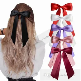 Милые девушки длинная лента складывает шпильки ins ins ind ind double satin bow chire bootique kids princess barrettes аксессуары z7873