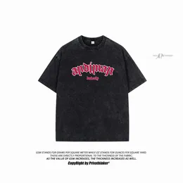 Men's T-Shirts Privathinker-Camiseta Punk Letter Masculina Retro Lavado Velho Tops de Algodo Manga Curta Harajuku Y2K Ts O-Neck Tshirt Rua extragrande H240425