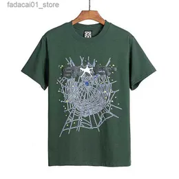 メンズTシャツスパイダーTシャツメンデザイナーTシャツ番号55555スターフォームプリント高品質ピュアコットンピンクグリーン女性TシャツトレンディカップルティーQ2404252