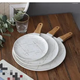 Płytki biały złoty wzór ceramiczny obiad Bamboo drewniany rączka pizza