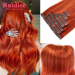 Parrucche Clip di zenzero rosso in rame nell'estensione dei capelli 100% clip per capelli umani reali su capelli piena clip brasiliana per capelli sottili