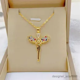 Pendant Necklaces Fashion Cute Beautiful Lucky Angel Wings Necklace Classic Retro Colorful Design Stainless Steel Versatile Clavicle Chain