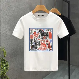 남자 티셔츠 2023 Hot Korea 스타일의 고급 브랜드 Tshirt 100%면 손으로 페인트 칠한 동물원 인쇄 TS 여름하라 주쿠 여성 짧은 슬브 티셔츠 T240425