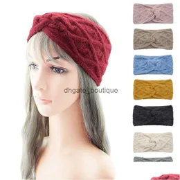 Headbands Women Woolen Knitting Winter Warm Warmer Ear Rhombus Check Hair Band Cross Knot Head Wrap Accessories Drop Delivery Jewelr Dhc6P