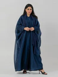 Abbigliamento etnico Eid Ramadan Satin Abaya per donne musulmane abiti da festa Silky Cardigan Dress Long Dress Marocco Kaftan Vestidos Dubai Robe Jalabiya