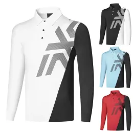 Skjortor Golfkläder Men Sports and Leisure Golf Wear Outdoor Breattable Antipilling Polyester Quick Dry Longsleved Tshirt Polo