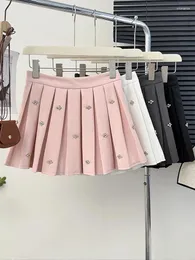 스커트 Korejepo Pink Girl Diamond Bottoms High Wared A-Line Pleated Skirt 여성 여름 대학 스타일 다용도 짧은 트렌드