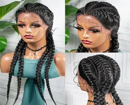 Syntetiska 28 tum spetsar främre hår peruk svart länge för afrikansk kvinna afro frontala cornrow boxning flätade wigs4226371