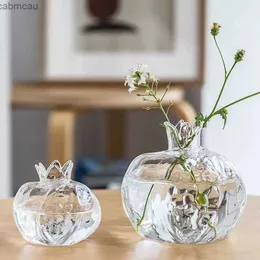 Vases 1PC Mini Vase Ornaments Pomegranate Glass Modeling Creative Living Room Transparent Flowers Hydroponic Flower Arrangement Device