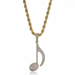 Подвесные ожерелья полная CZ Pave Bling Out Musical Note Gold Silver Color Maper Material Men's Hip Hop Rapper Jewelry Jewelry