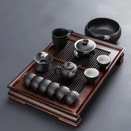 صواني الشاي Gongfu اليابانية تقدم صينية القهوة الفاخرة المطبخ بالتنقيط شابان خمر بانديجا بامبو ديكور على الطاولة