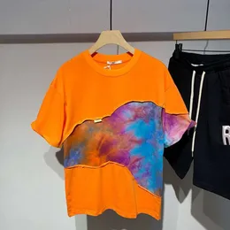 Magliette di magliette estive marchi a colore blocco arcobaleno stampare rotondo abbigliamento da uomo abbigliamento da uomo t-shirt a goccia a metà maniche