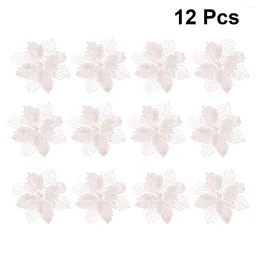 Kwiaty dekoracyjne 12PCS Glitter Artificial Poinsettia Picks for Christmas Wreaths Garland Holiday Decoration (White)