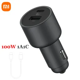 Control Xiaomi 100W Car Charger Dual USB Quick Charge Mi Car Charger USBA USBC Dual Output LED Light With 5A Cable