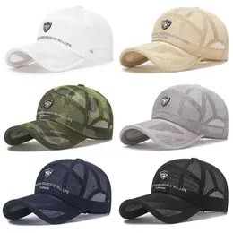 Caps de bola 2023 Camuflagem Base de beisebol de verão para homens malha completa Big Brim Snapback Hat Fashion Fashion Ajustável Bordado de peixe J240425