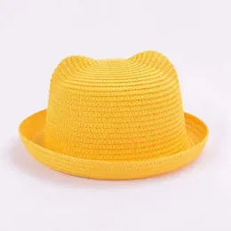 ZDD0 CAPS HAPS NEW CUTE CTRAW Straw Baby Hats for Girls Bucket Hat Boys Kids Sun Summer Cap Kids Solid Beach Panama Caps Bonnet D240425