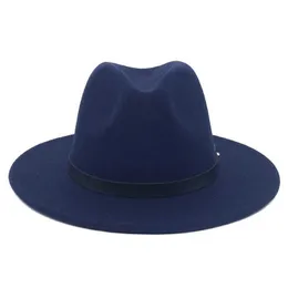 Chapéus de aba larga chapéus de balde sentiu chapéu para homens mulheres moda fedora chapéu marinho azul y240425