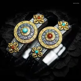 Urok bransoletki modne i wykwintne miedziane dziewięć pałac Bagua Rotatable Powodzenia skórzana bransoletka dla mężczyzn Dift biżuteria