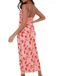 Vestidos casuais mulheres sexy bodycon vestido longo estampado floral cor sólida caupa de pescoço de pescoço com câmera de verão clube de fenda sem nas costas