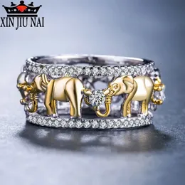 Lussuoso colore oro antico di rame puro di rame puro Lucky 3D Africa Elefante Anello zircone romantico per uomo/donna Ball Party Gioielli 240424