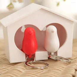 سلاسل المفاتيح 2pcs Bird Keychain Keyring 1pc Sparrow Birdhouse Wall Mount Key Ring Decor