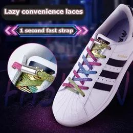 Skodelar 1Pair Elastic Lock Shoelaces Flat No Tie Shoelace Snabb Sneakers spetsar barn vuxna kvinnor män skor spetssträngar