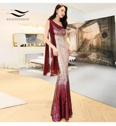 ثياب الحفلات solovedress واحدة على الكتف الترتر بوديون فستان تدرج لون حورية البحر مع الشريط البورغوندي الذهب المساء e071