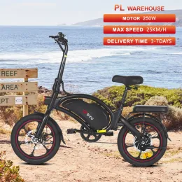 Bisiklet Dyu D16 EU Stok Katlanır Elektrikli Bisiklet 36V 10AH 250W 16inch Lastik Maksimum Hız 25km/H Ebike City Road Beach Aldult Elektrikli Bisiklet