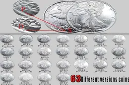 63pcs ABD Yürüyüş Liberty Coins Parlak Gümüş Kopya Para Tam Set Sanat Koleksiyon 96724362378624