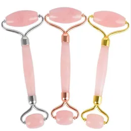 Natural Tumbled Chakra Rose Quartz Carved Reiki Crystal Healing Gua Sha Beauty Roller Facial Massor Stick With Eloy Goldplated5104773