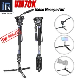 Tripods VM70K Professional Video Monopod Kit Unipod with Fluid Head Travel Tripod Stand for DSLR Camera Telescopic Camcorders Gopro