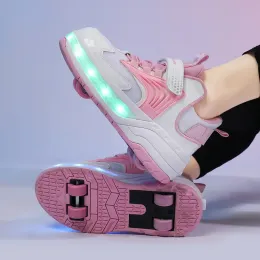 Boots Kinder Roller Skate Schuhe für Mädchen Boy Kinder lässige Sneaker mit Rädern Frauen Mann Sportlicht LED -Schuhe USB -Ladung