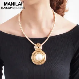 Halsband manilai simulerade pärlchokare halsband för kvinnor handgjorda repkedja bib krage maxi uttalande halsband smycken