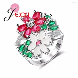 Clusterringe Klassische Blumenform Europäischer hyperbolischer Stil farbenfroher frischer Ring für Frauen Mädchen Geschenk 925 Briefmarken Silbernadelfinger