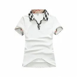 Designer Women Polos camisa de manga curta Camiseta xadrez confortável v gola de colarinho respirável Summer Street Beach Leisure T-shirt Plain Color Top Quality L9LK#