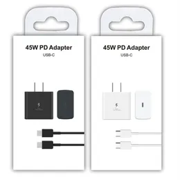 45W Super Fast Quick Charge PD USB-C 벽 충전기 EU 미국 전원 adatper 5A C-C 케이블 SAMSUNG S20 S22 S23 소매 패키지가있는 Utral Note 20