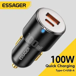 Chargers Essager 100W USB Car Charger Quick Charge QC 3.0 PD 3.0 USB Typ C -bil snabb laddning för iPhone Huawei Samsung Laptops -surfplattor