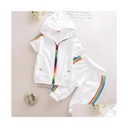 Roupas Conjuntos de roupas para crianças Vestuário de algodão de verão Baby Garotos Capuzes Candy Colored 2 PCs/Definir Kids Sleeve Twinsets TRACKSUNHA DESLIG