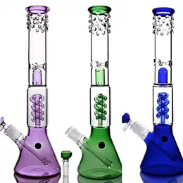 Purple Green Blue Glass Water Bongs Hookahs Bubbler Beaker Dab Rigs Percolater Dab Rig Bong Pipe Recycler Thick Base 18mm Joint